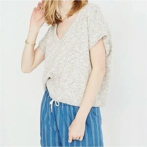 Madewell Gray Marled Ellendale Short Sleeve Linen Blend Vneck Sweater
